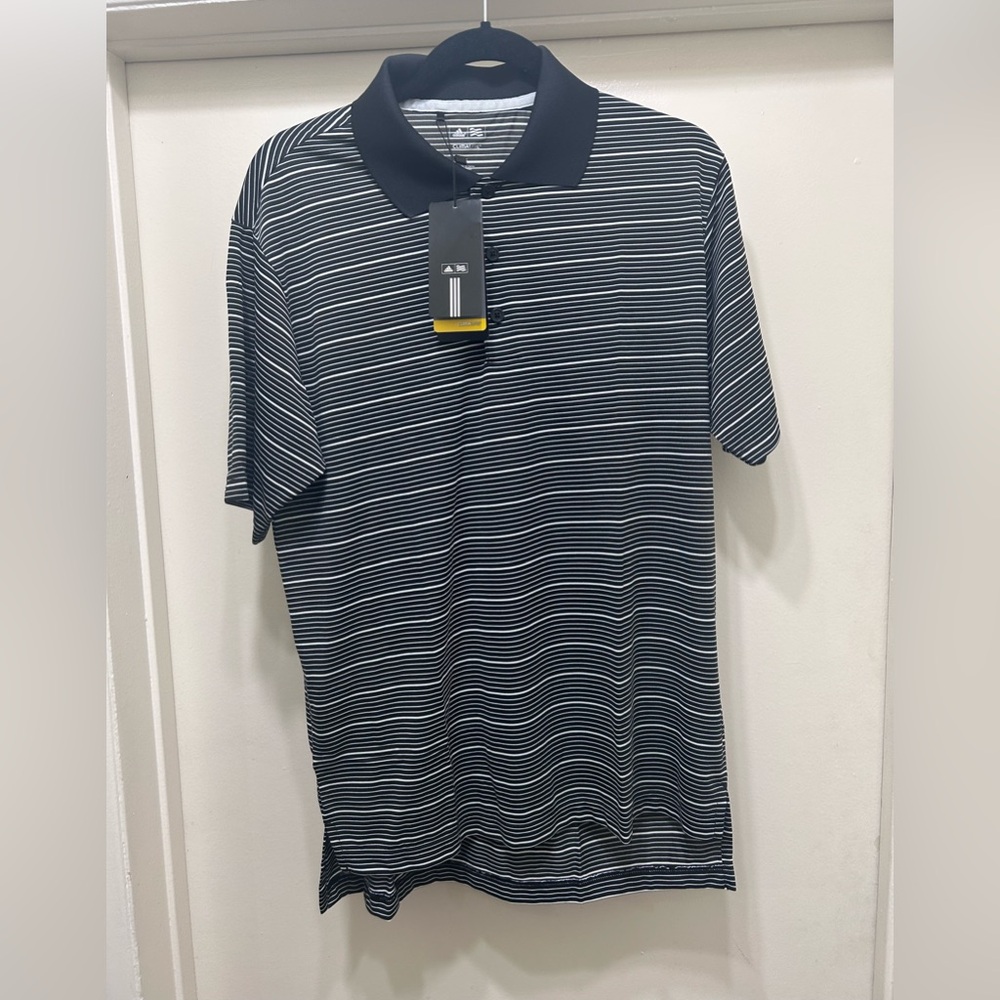 NEW Adidas Golf Climalite Polo Shirt Mens Size Small Stripes Black White Wicking